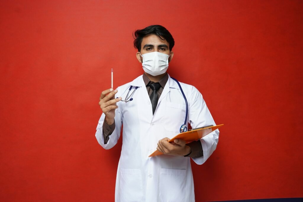 Doctor reviewing checklist in a medical office
